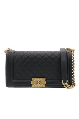 Chanel Boy Black Gold Caviar Leather 25 Chain Shoulder Bag